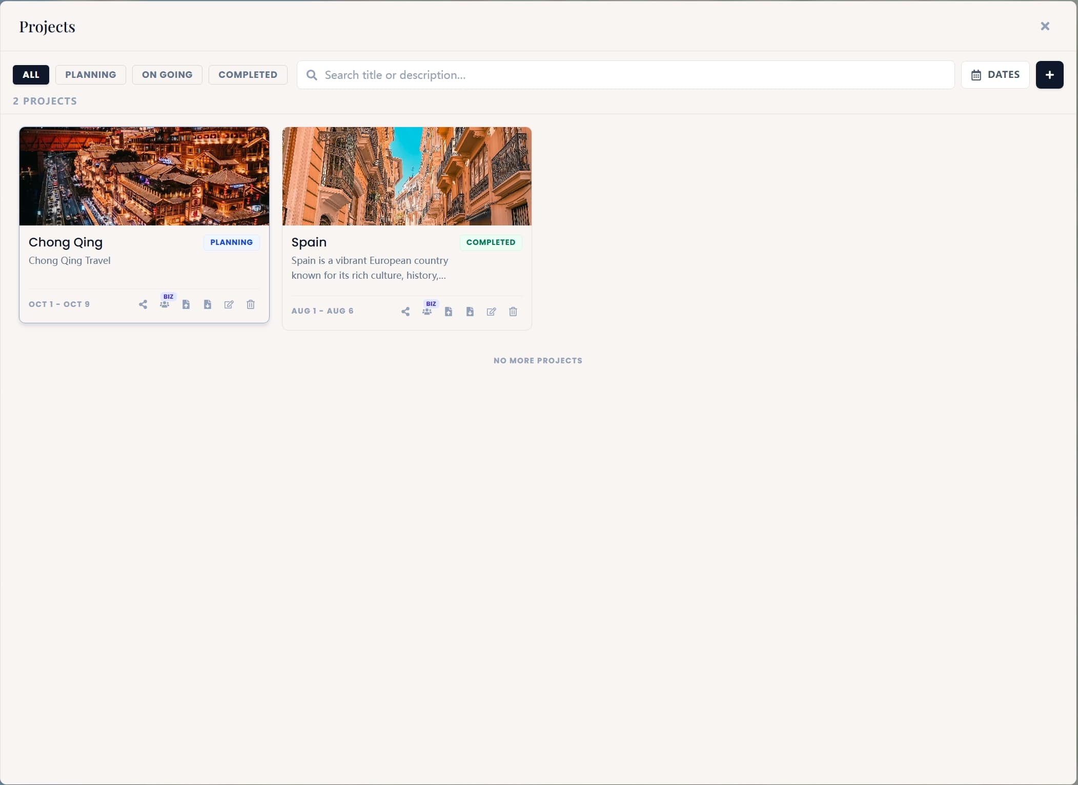 TrailNote project management board